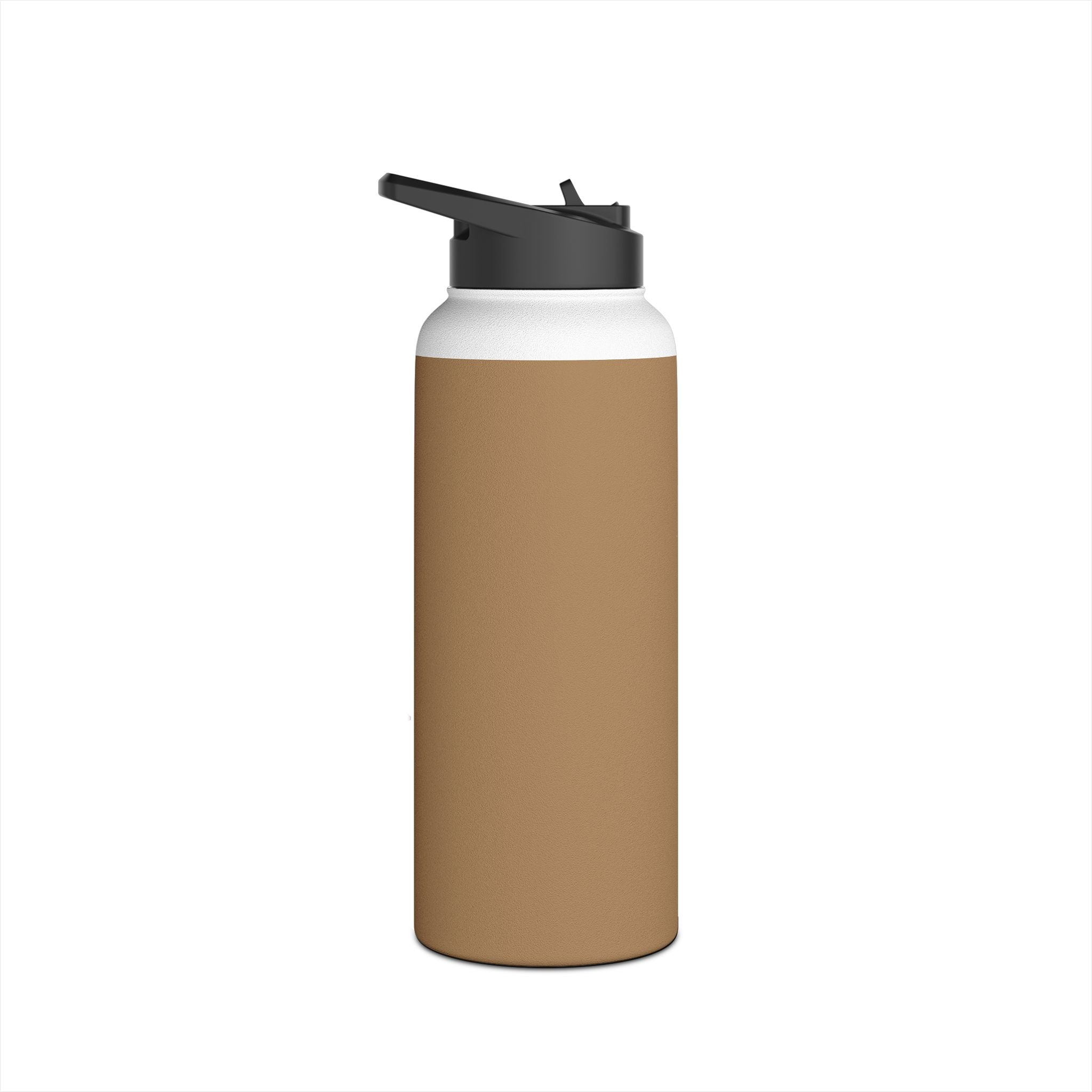 Sandstone insulated stainless steel water bottle with matte finish and black lid