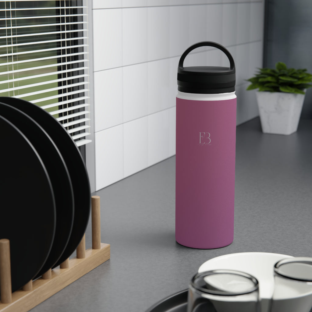 Rose orchid insulated stainless steel water bottle with black carrying-handle lid
