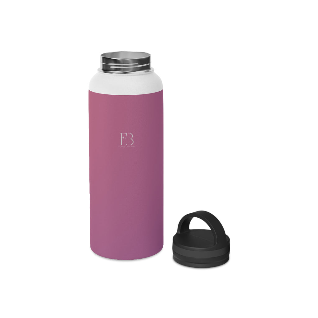 Rose orchid insulated stainless steel water bottle with black carrying-handle lid
