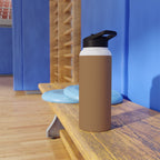 Sandstone matte stainless steel water bottle with black sport lid