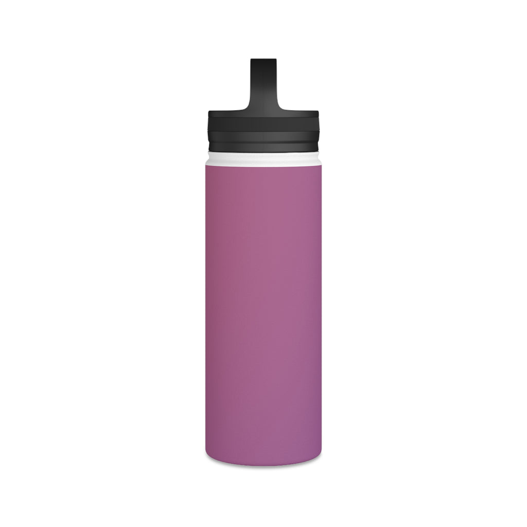 Rose orchid insulated stainless steel water bottle with black spout lid, tall front view