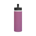 Rose orchid insulated stainless steel water bottle with black spout lid, tall front view