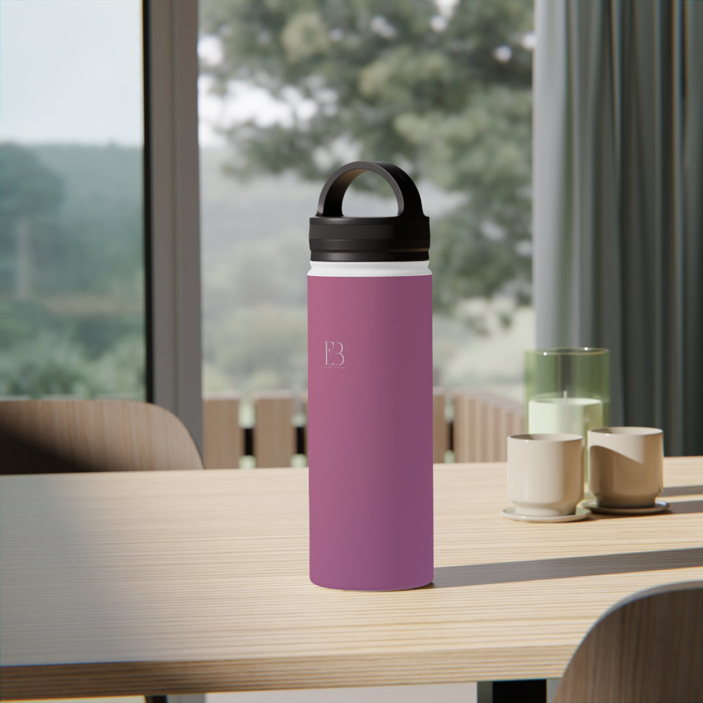 Rose orchid insulated stainless steel water bottle with black carrying-handle lid