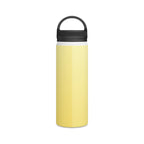 Insulated water bottle in lemon yellow with black flip-top lid and carrying handle