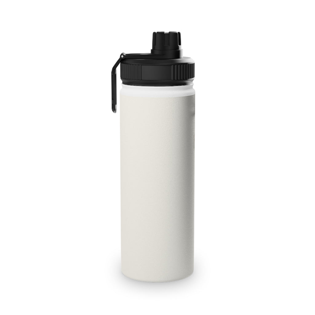 Vanilla cream insulated water bottle with black sports lid and curved side loop