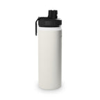 Vanilla cream insulated water bottle with black sports lid and curved side loop