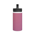 Rose orchid insulated stainless steel water bottle with black handle lid and narrow spout