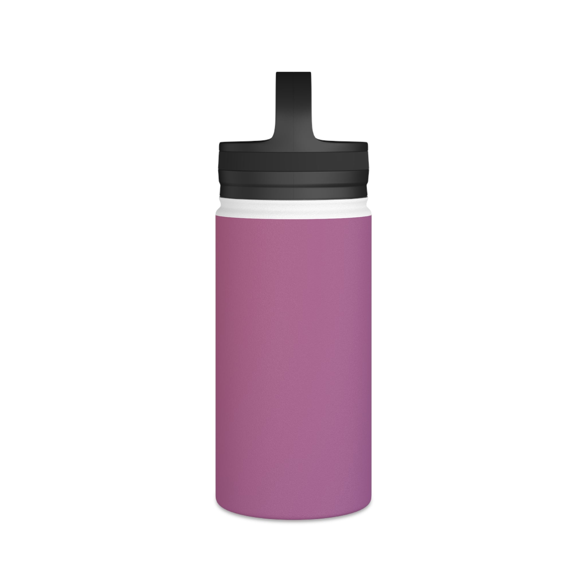 Rose orchid insulated stainless steel water bottle with black handle lid and tall neck