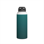 Deep teal insulated stainless steel water bottle with carrying handle lid
