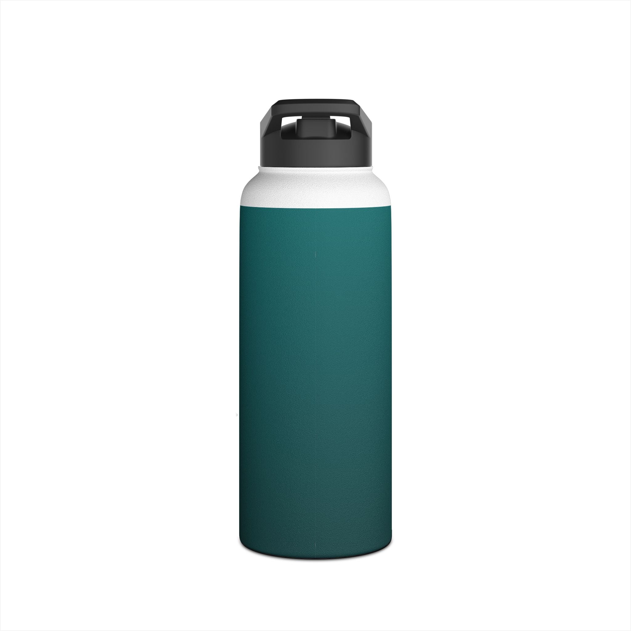 Deep teal insulated stainless steel water bottle with carrying handle lid