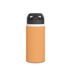 Matte gold insulated water bottle with black lid and wide-mouth spout opening