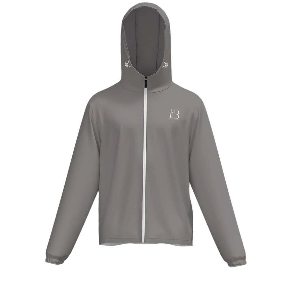 Athletic Gray Men's Full-Zip Hooded Windbreaker Jacket - Water Resistant