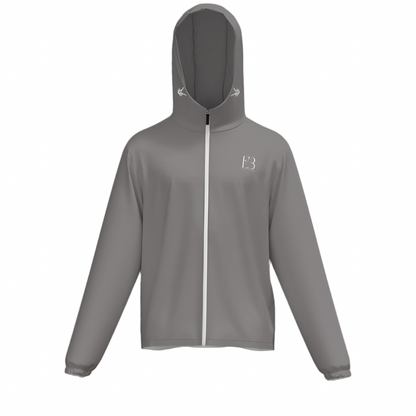 Athletic Gray Men's Full-Zip Hooded Windbreaker Jacket - Water Resistant