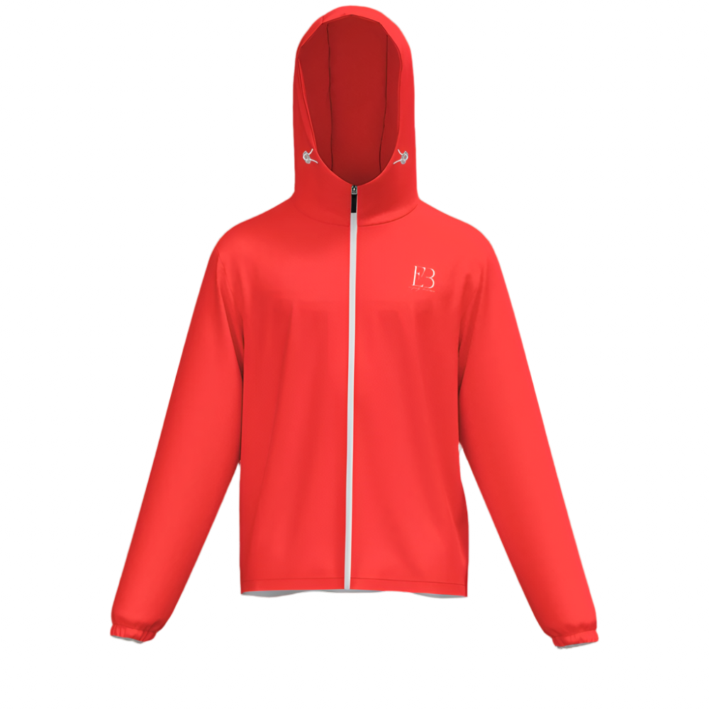 Athletic Red Men's Full-Zip Hooded Windbreaker Jacket - Water Resistant