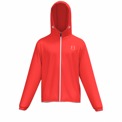 Athletic Red Men's Full-Zip Hooded Windbreaker Jacket - Water Resistant