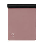 Clay pink performance yoga mat with EB3 logo and black rolled edge