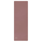 Clay mauve yoga mat with textured surface and logo mark at bottom.