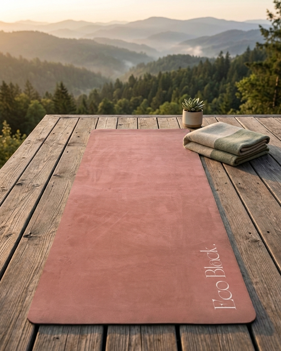 Dusty rose natural rubber yoga mat laid flat, with a smooth surface and rounded corners.