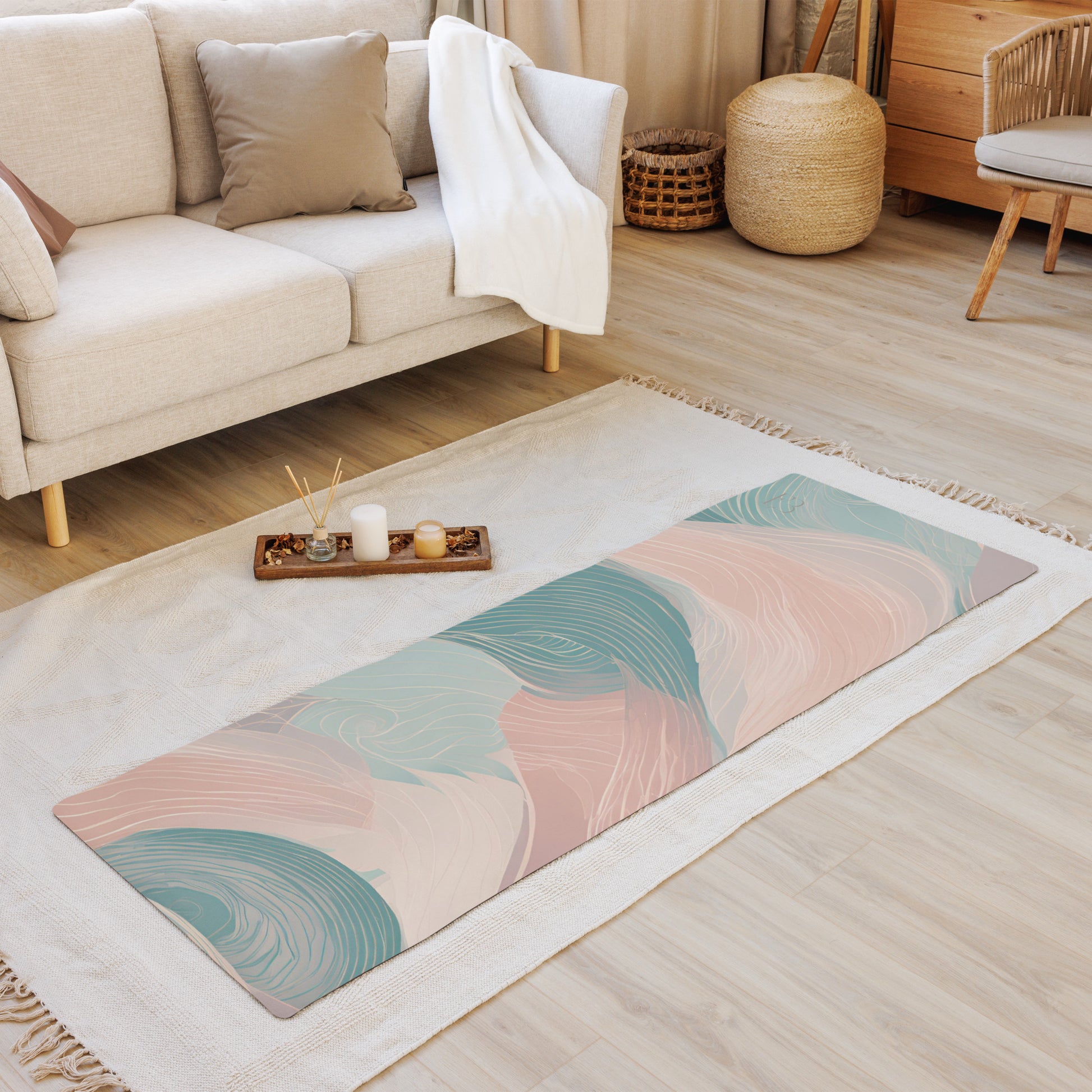 Pastel Vibes Natural Rubber Performance Yoga Mat laid flat image