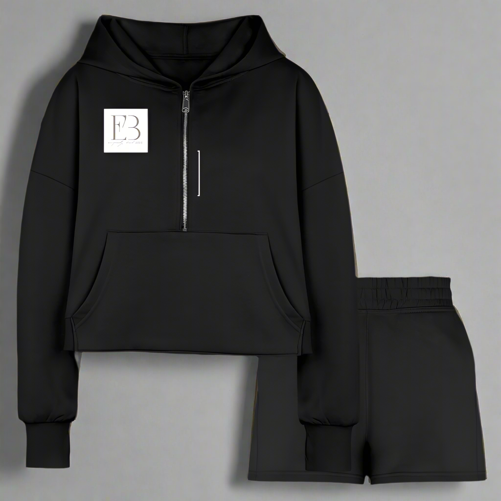 Women’s Cropped Hoodie & Jogger Short Set - black