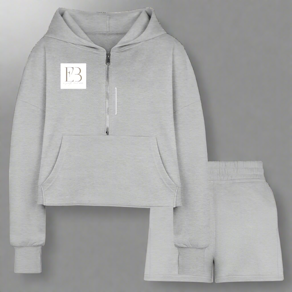 Women’s Cropped Hoodie & Jogger Short Set - heather gray