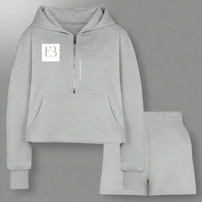 Women’s Cropped Hoodie & Jogger Short Set - heather gray