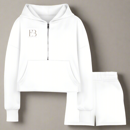 Women’s Cropped Hoodie & Jogger Short Set - white