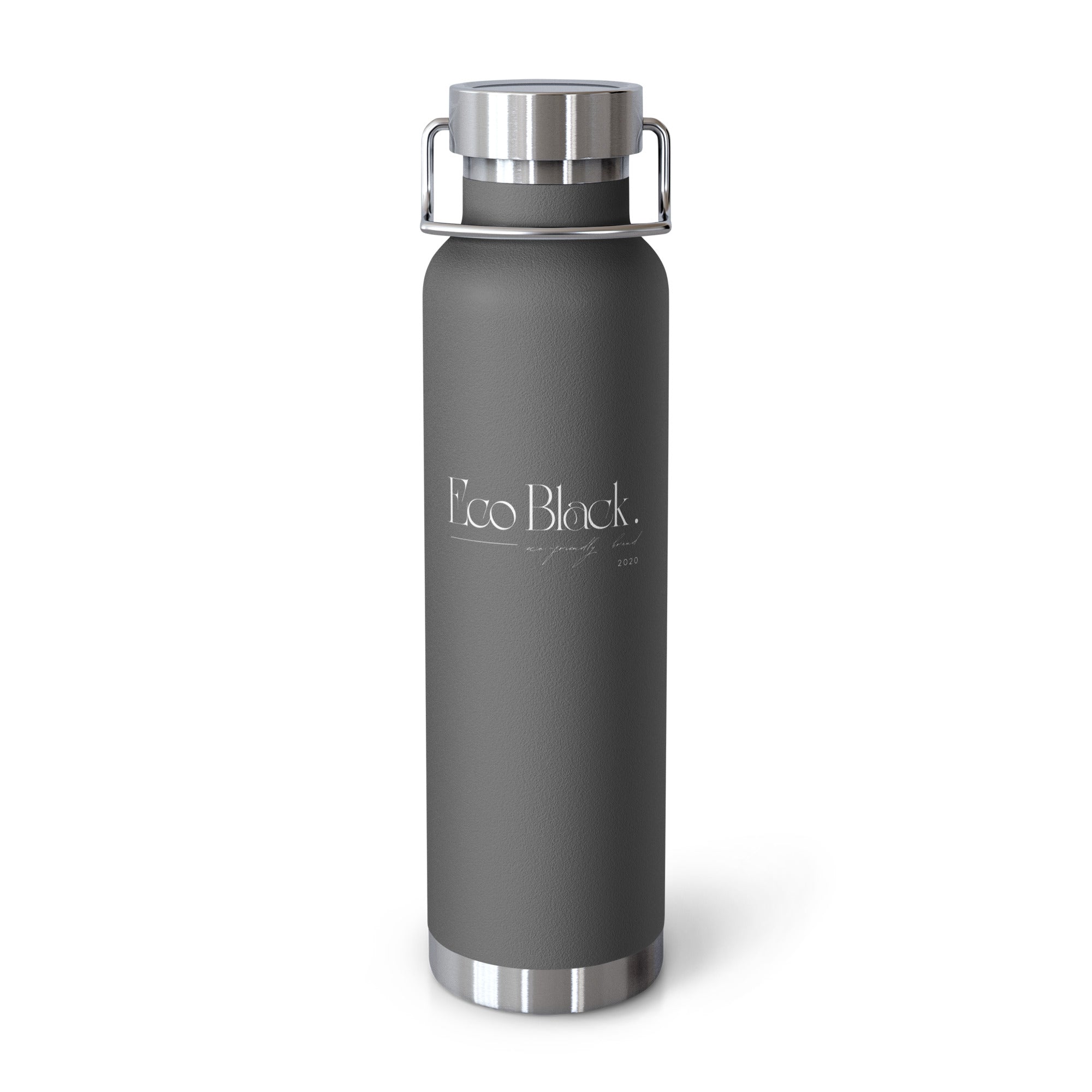 Eco Black | Gray Copper Vacuum Insulated Bottle 22 oz— Eco-Friendly Yoga & Travel Water Bottle 