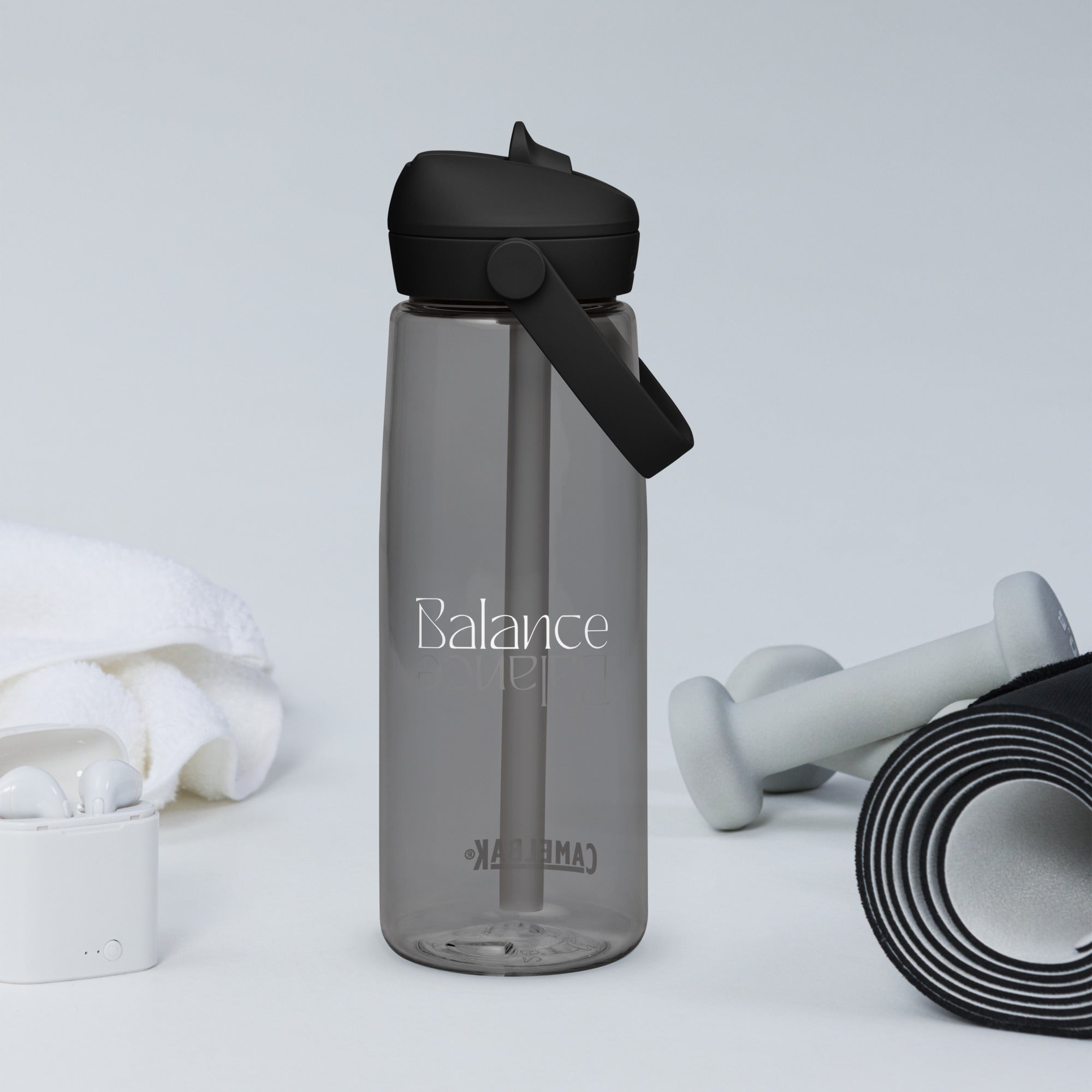 Eco Black Flip Straw Water Bottle | 25 oz BPA-Free Recycled Plastic | Leak-Proof & Shatter-Resistant | Eco-Friendly Yoga & Gym Hydration Bottle
