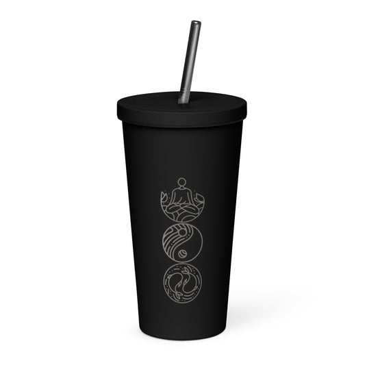 Eco Black Insulated Tumbler with Straw & Lid | 20 oz Stainless Steel Travel Cup |  Drinkware for Yoga, Work & On-the-Go Sipping