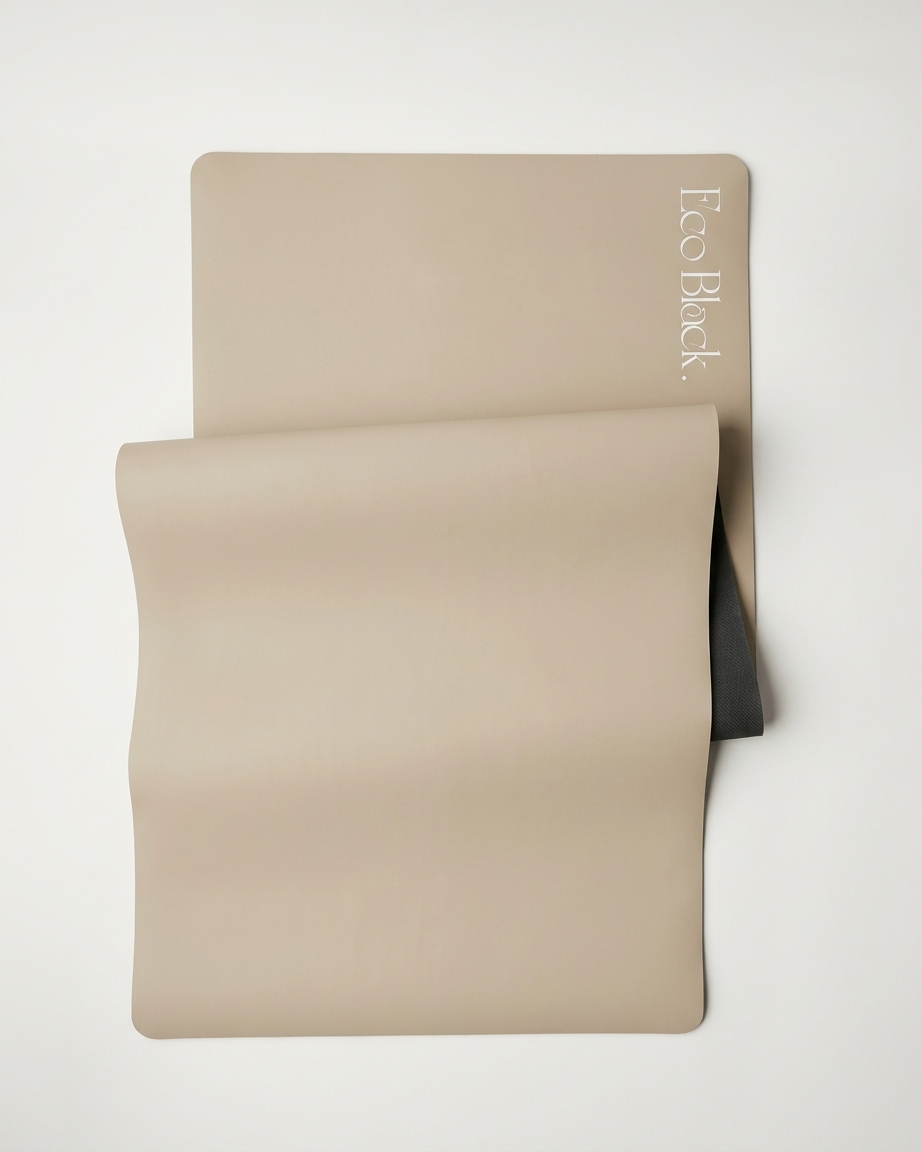 Stacked bone natural rubber yoga mats with EcoBlack logo