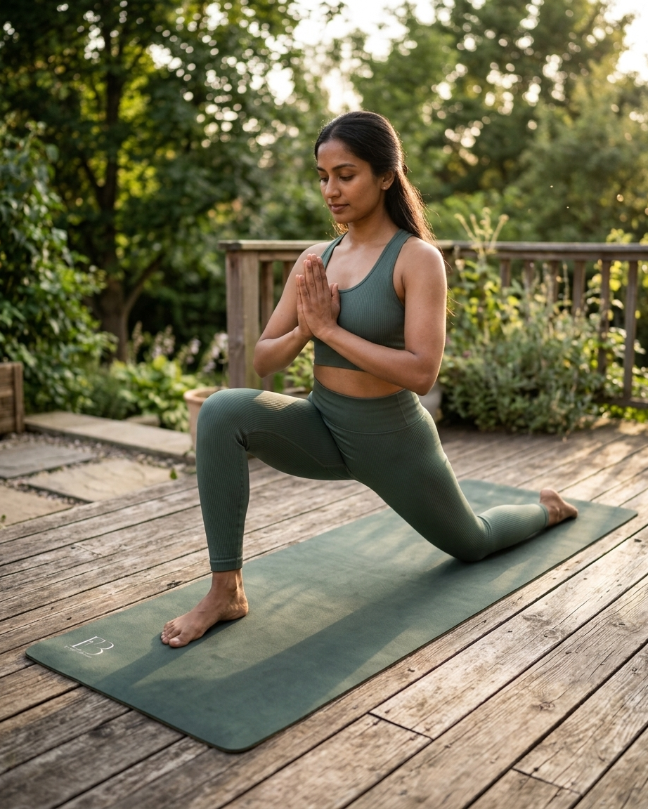 Cypress green yoga mat with B3 logo and smooth textured surface