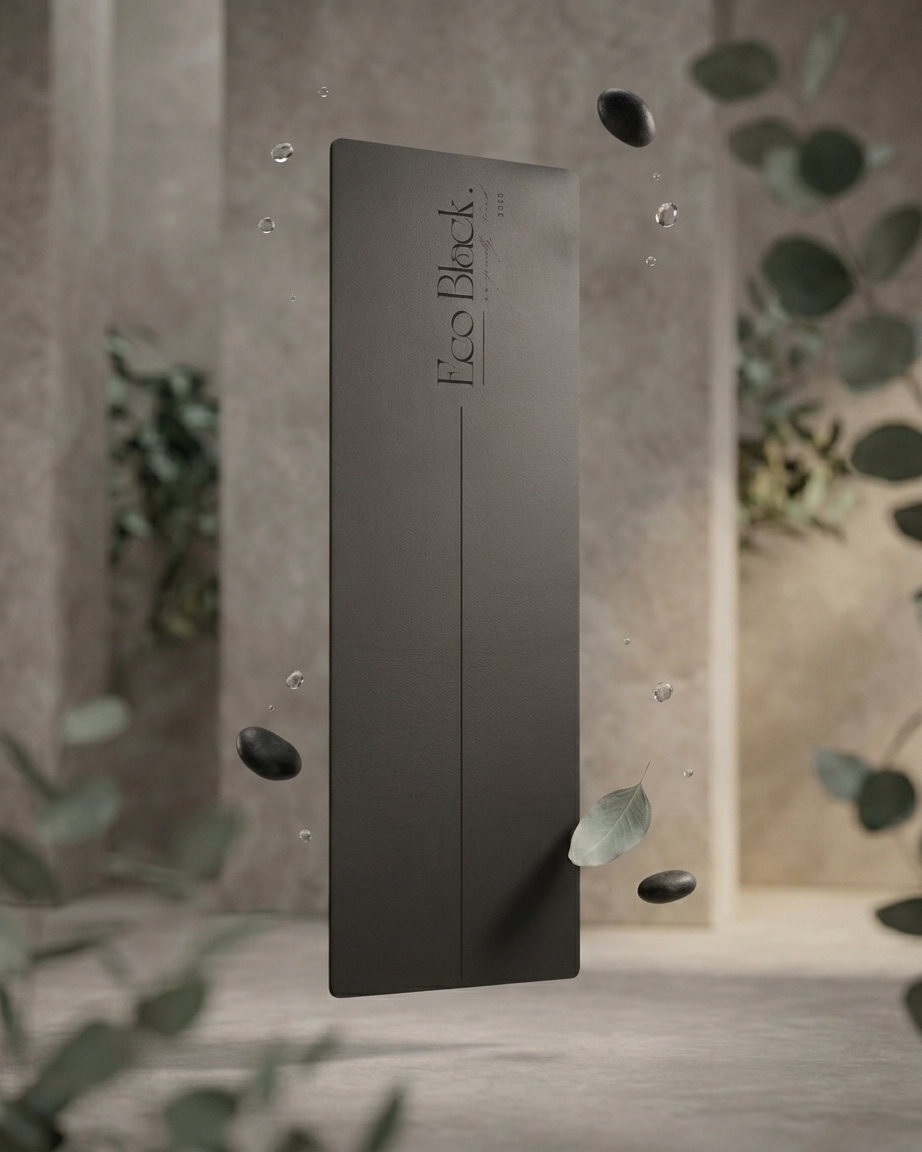 Black yoga mat with visible water droplets on the surface.