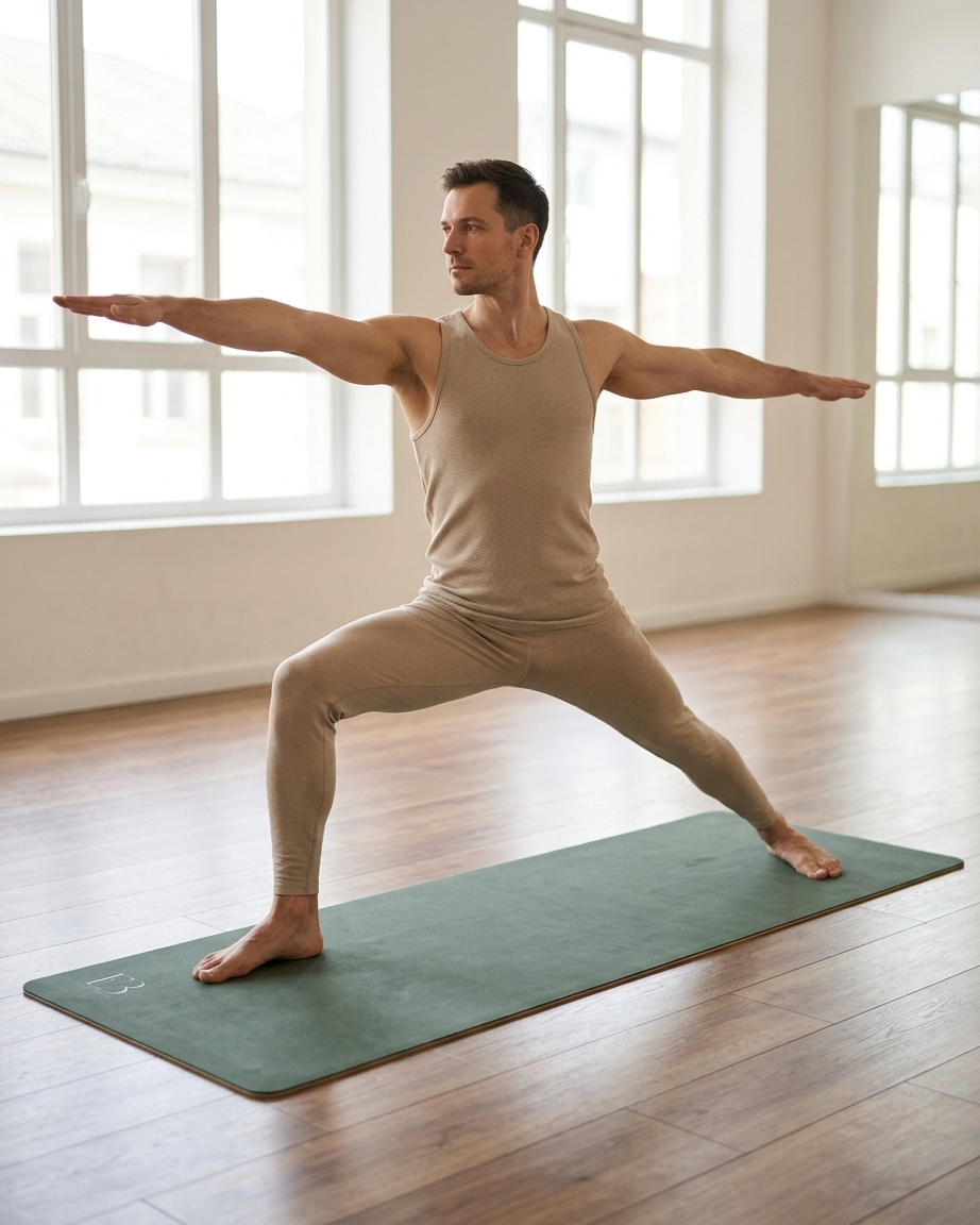 Cypress green performance yoga mat with rounded corners and B3 logo