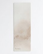 Natural rubber yoga mat, beige caramel wash with EcoBlack logo at bottom