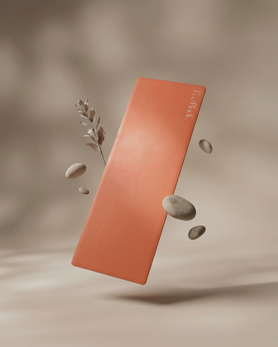 Orange natural rubber yoga mat with textured surface and embossed logo