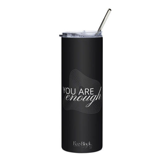 Eco Black Stainless Steel Tumbler with Metal Straw & Lid | 20 oz Reusable Hot & Cold Travel Cup | Eco-Friendly Drinkware for Yoga, Work & Daily Use