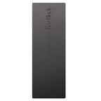 Folded black yoga mat sleeve with embossed logo and a center seam line.