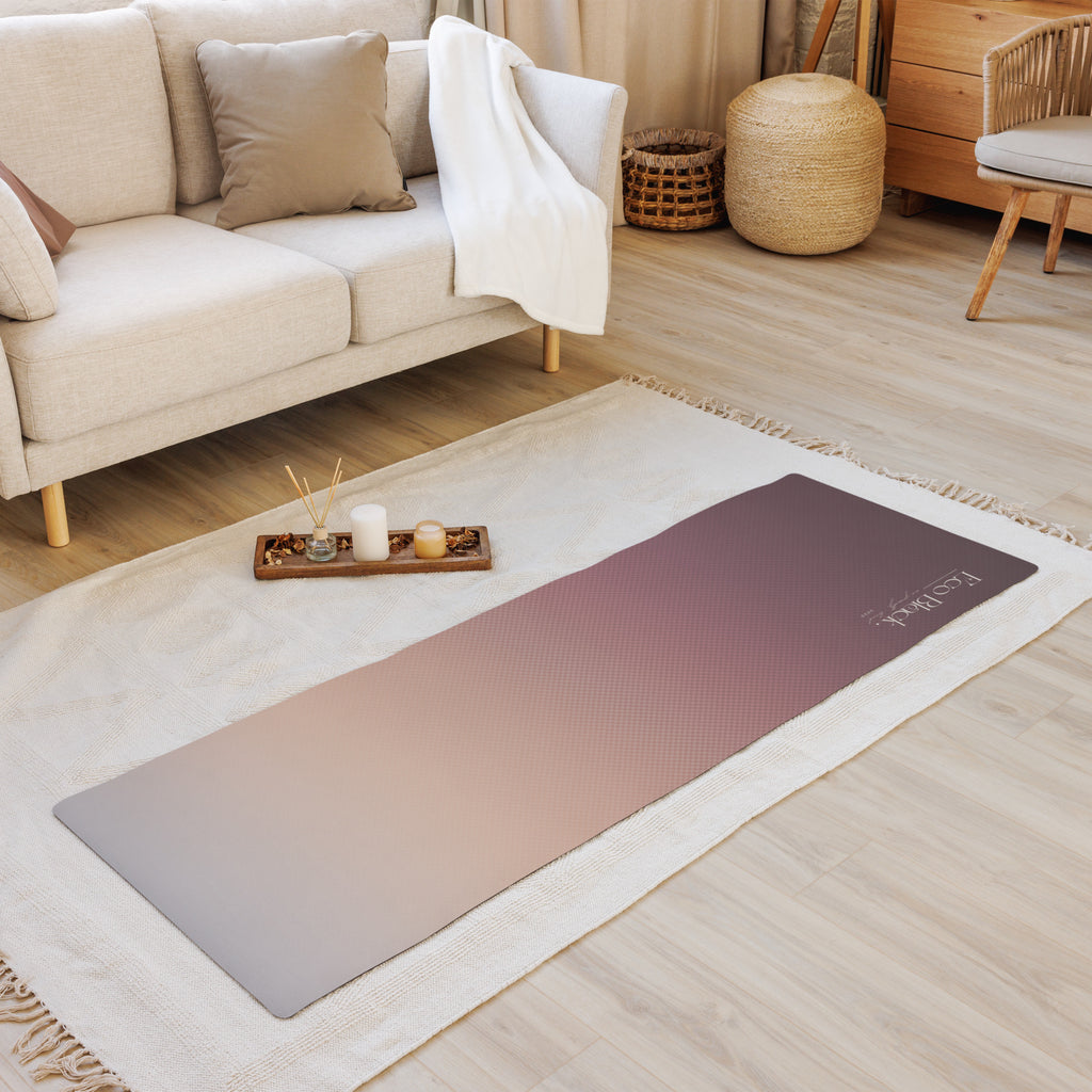 Pink and mauve textured yoga mat with black grip base