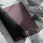 Yoga mat with rolled edge and mauve textured grip surface