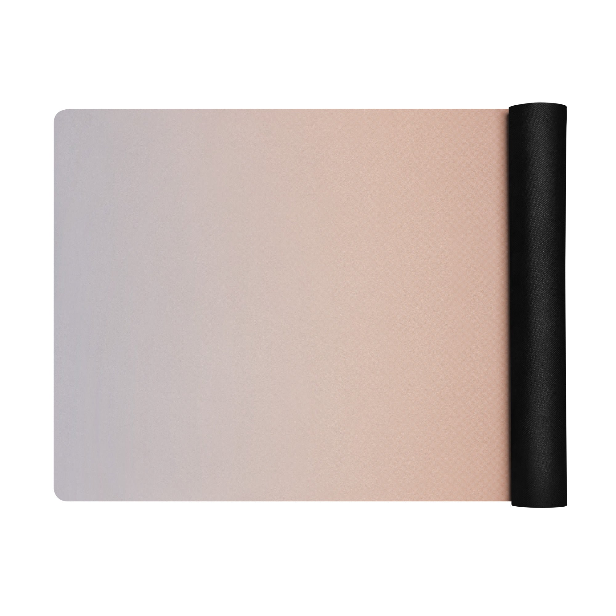 Yoga mat laid out with mauve textured face and black rolled side