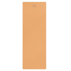 Gold natural rubber yoga mat with centered FB logo, flat rectangular view