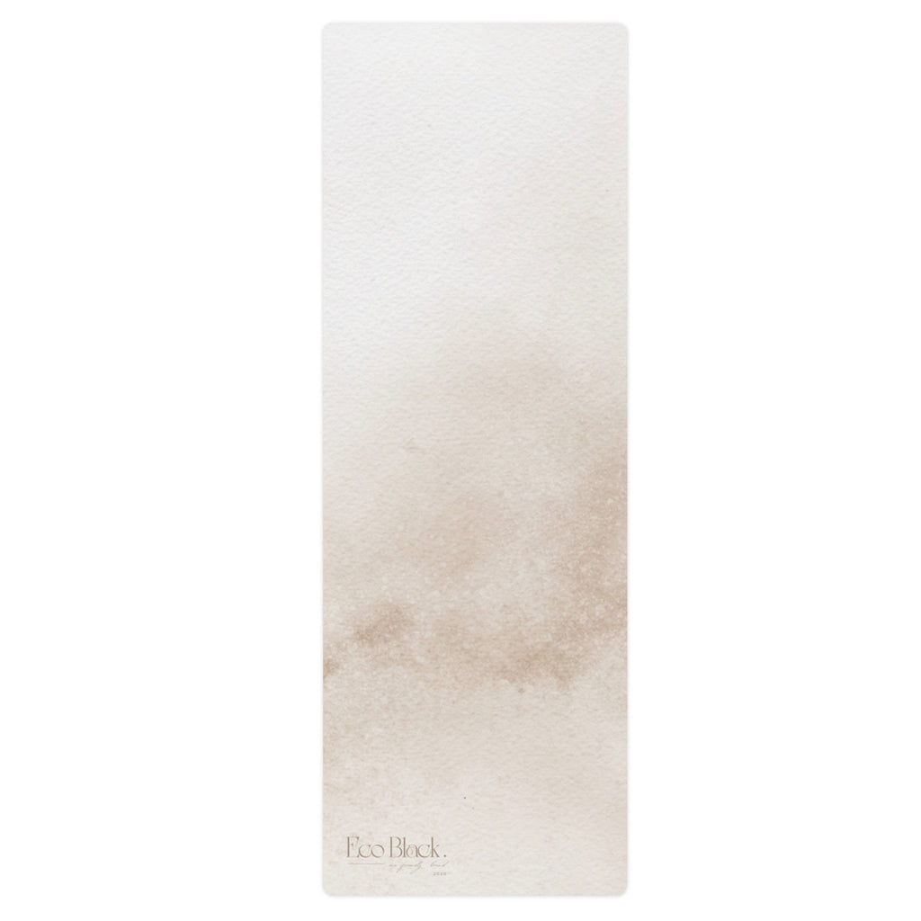 Caramel-wash natural rubber yoga mat in light beige with EcoBlack logo on corner