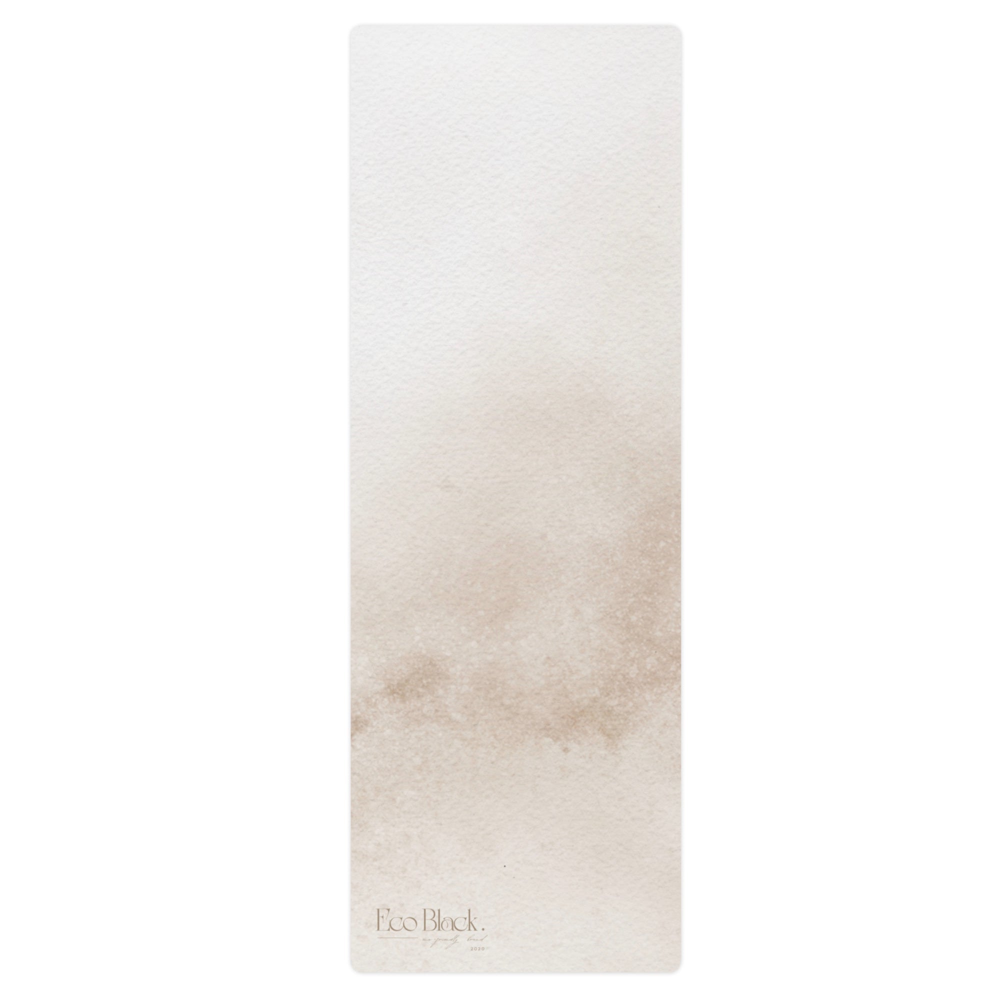Caramel-wash natural rubber yoga mat in light beige with EcoBlack logo on corner