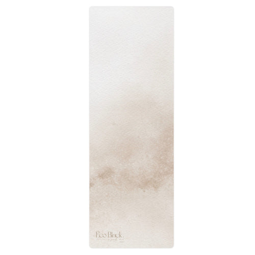 Caramel-wash natural rubber yoga mat in light beige with EcoBlack logo on corner