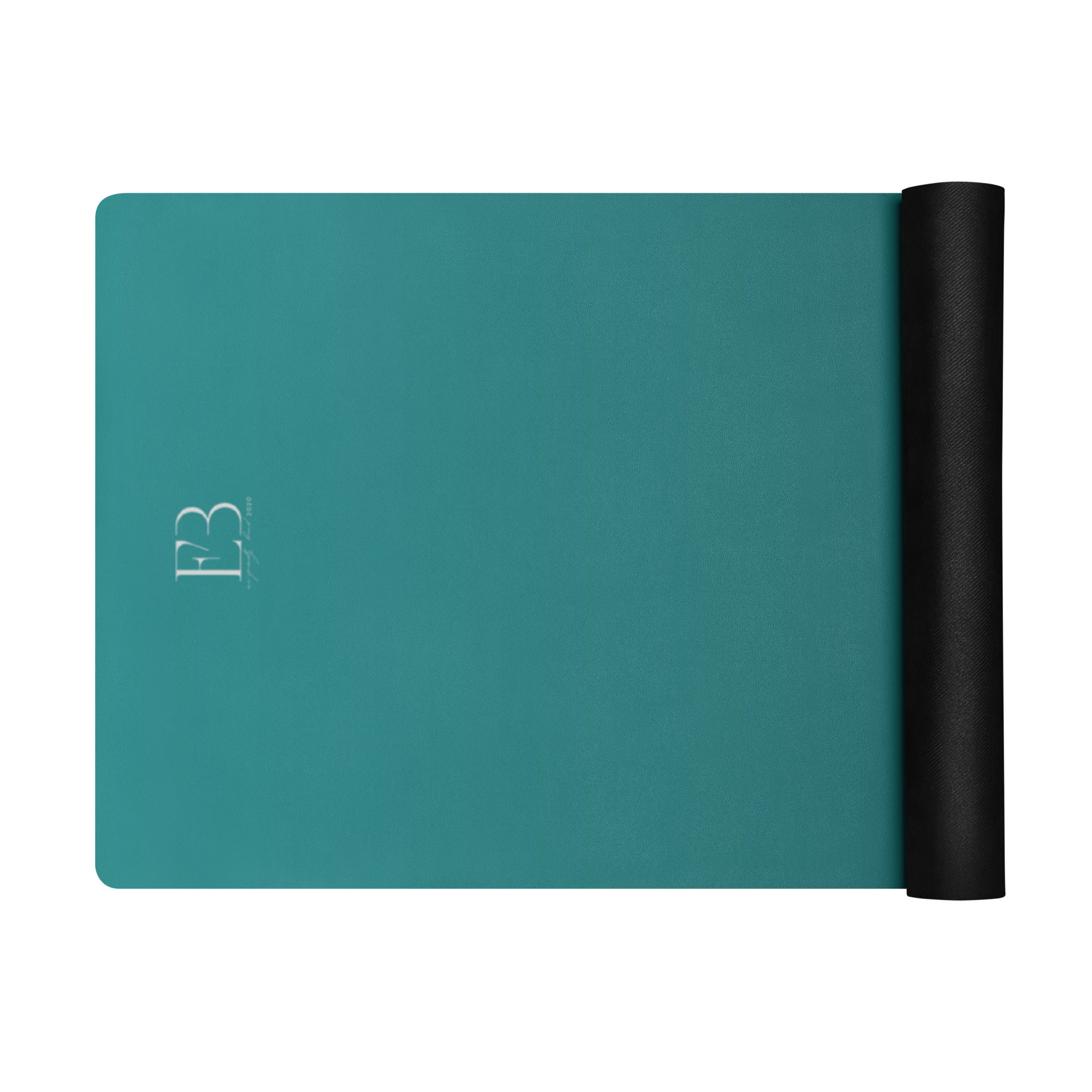 Deep teal yoga mat with B3 logo and black rolled accessory sleeve