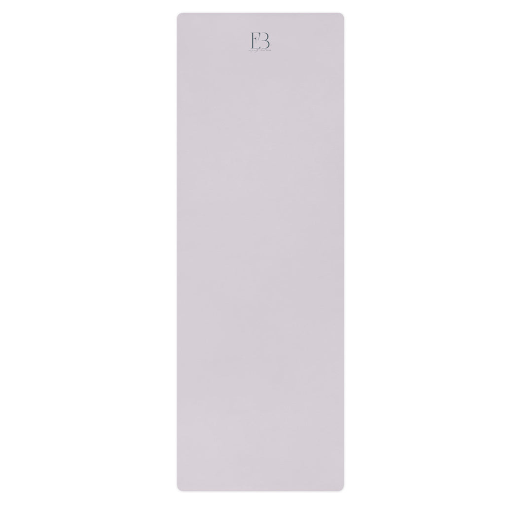 Lavender natural rubber yoga mat, plain rectangular design with logo on top