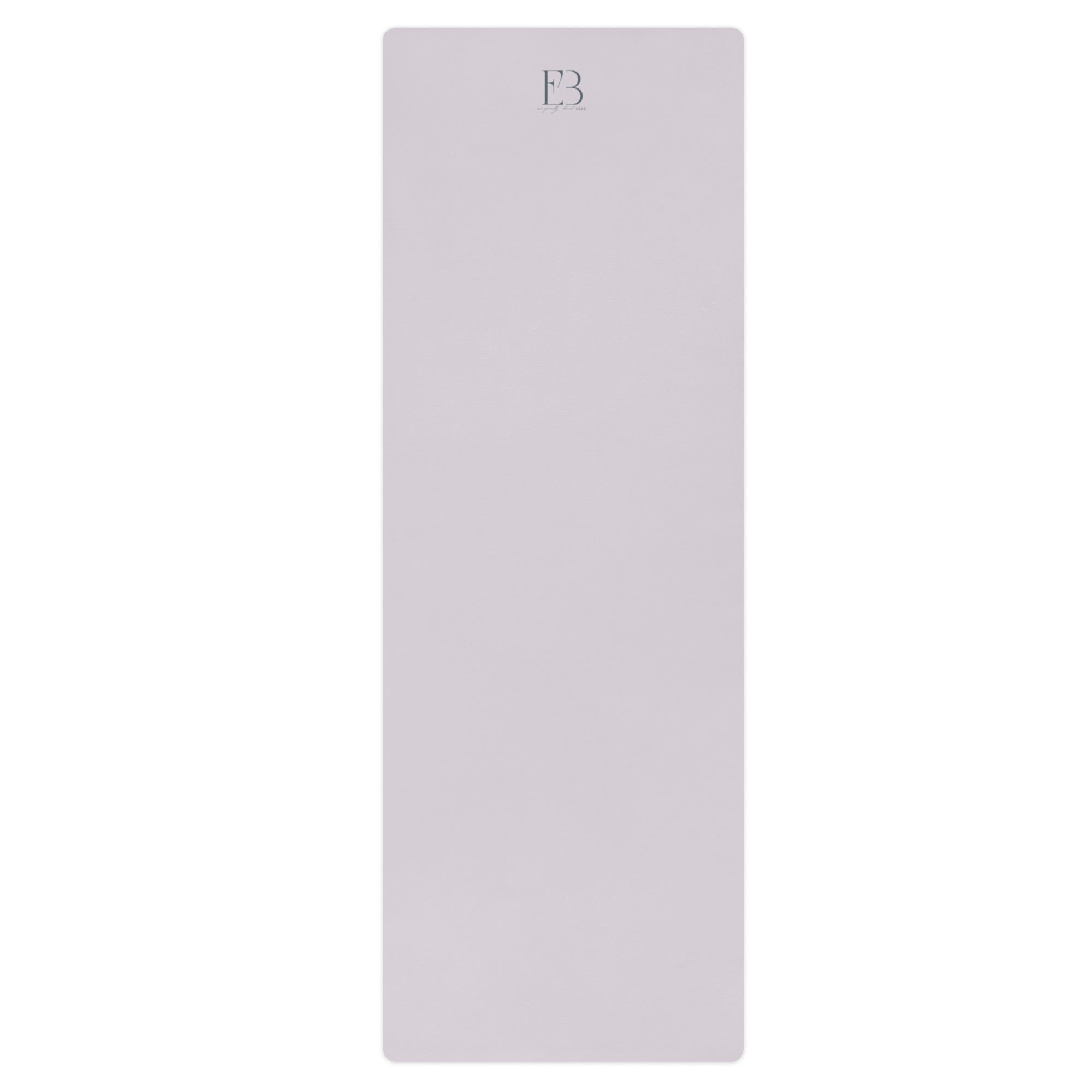 Lavender natural rubber yoga mat, plain rectangular design with logo on top