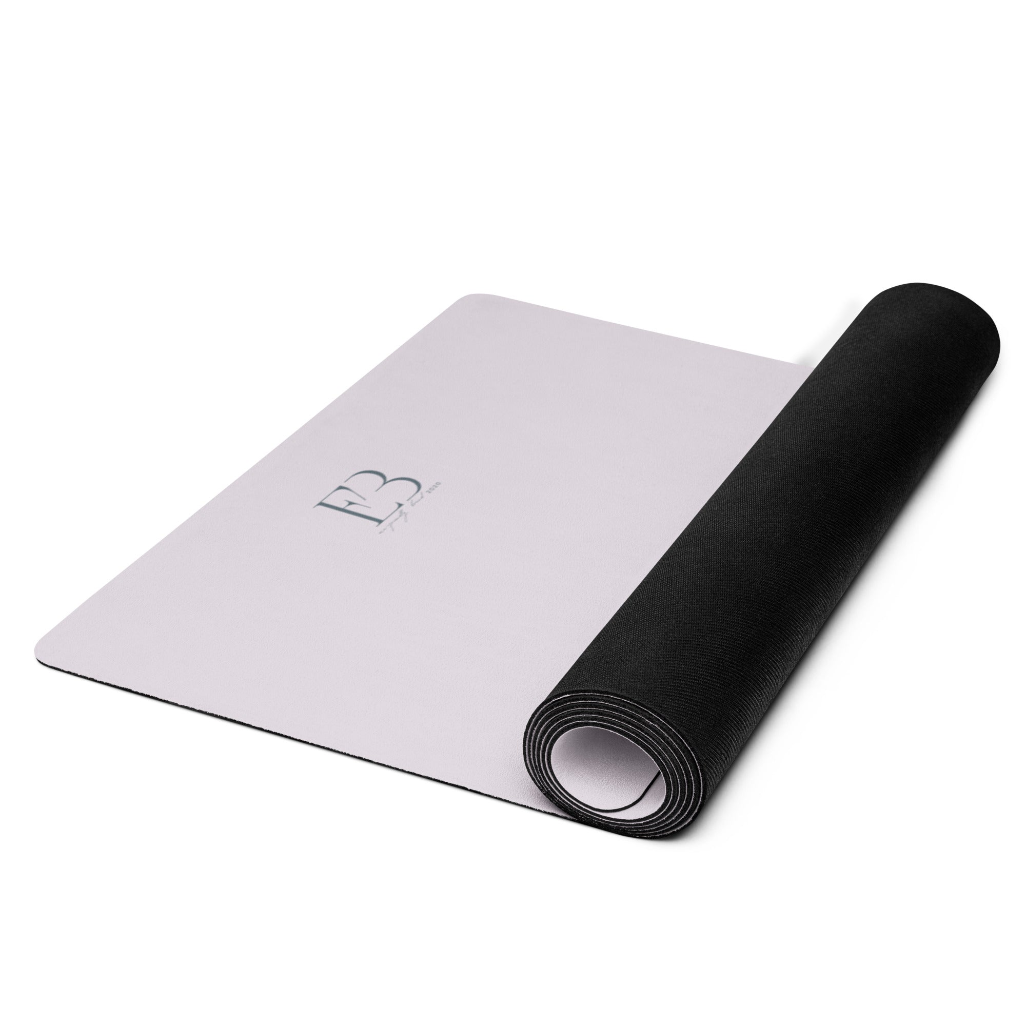 Lavender yoga mat rolled and unrolled side view with black rolled edge