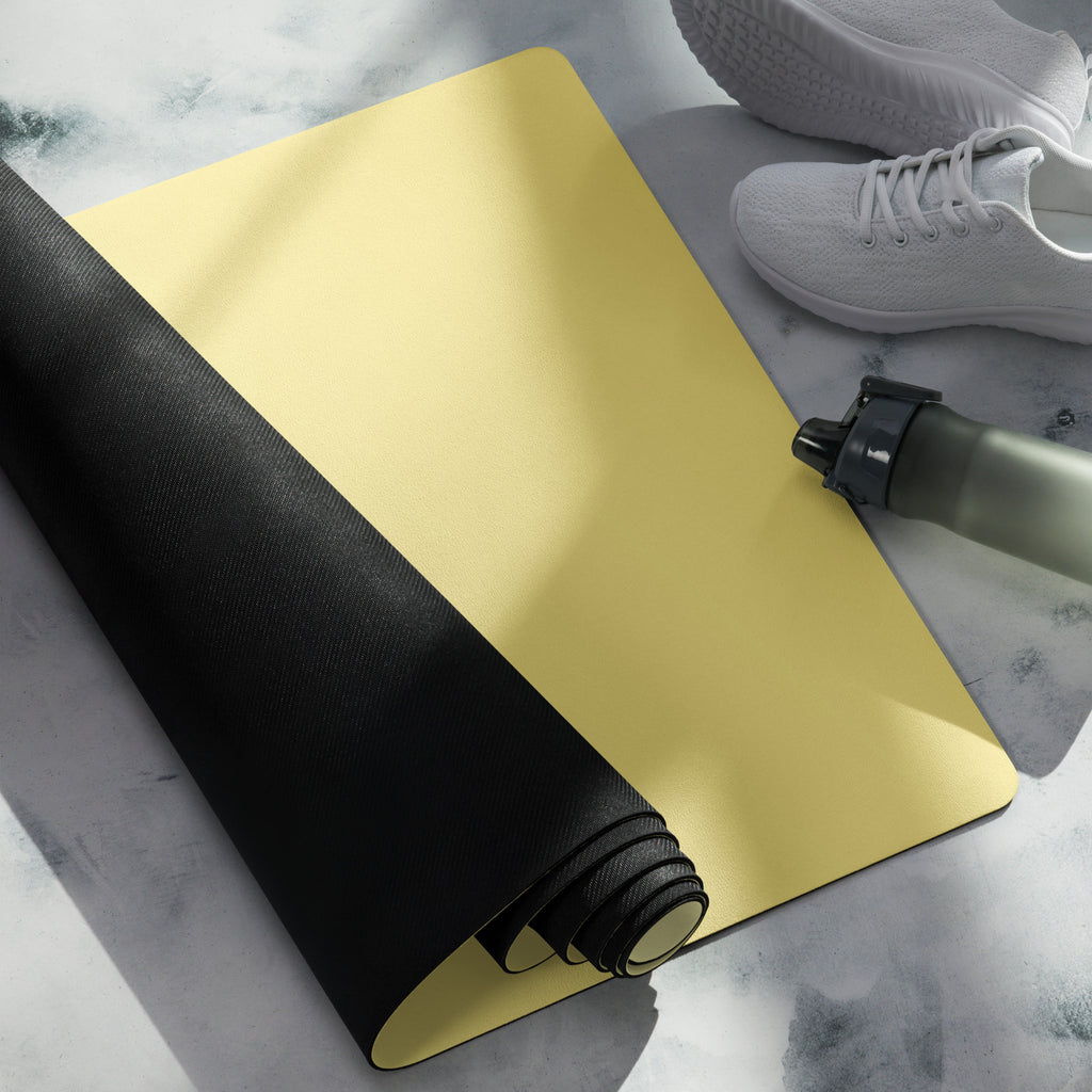 Natural rubber yoga mat roll, lemon-yellow with dark edge wrap